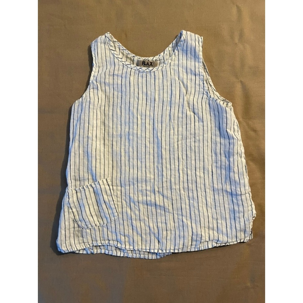 FLAX Linen Tank Top Sz S White Striped Lightweight Lagenlook Boho Travel